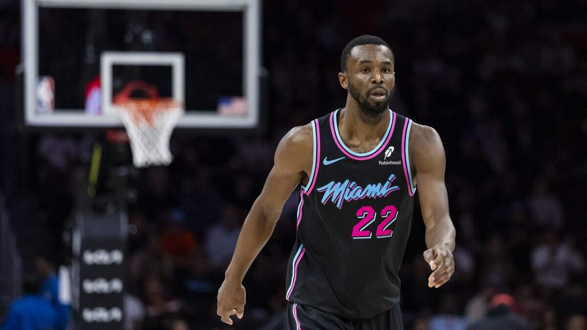 Miami Heat forward Andrew Wiggins (22) looks on after a play against the Cleveland Cavaliers in the second half of their NBA game at the Kaseya Center on Nov. 12, 2025, in Miami.